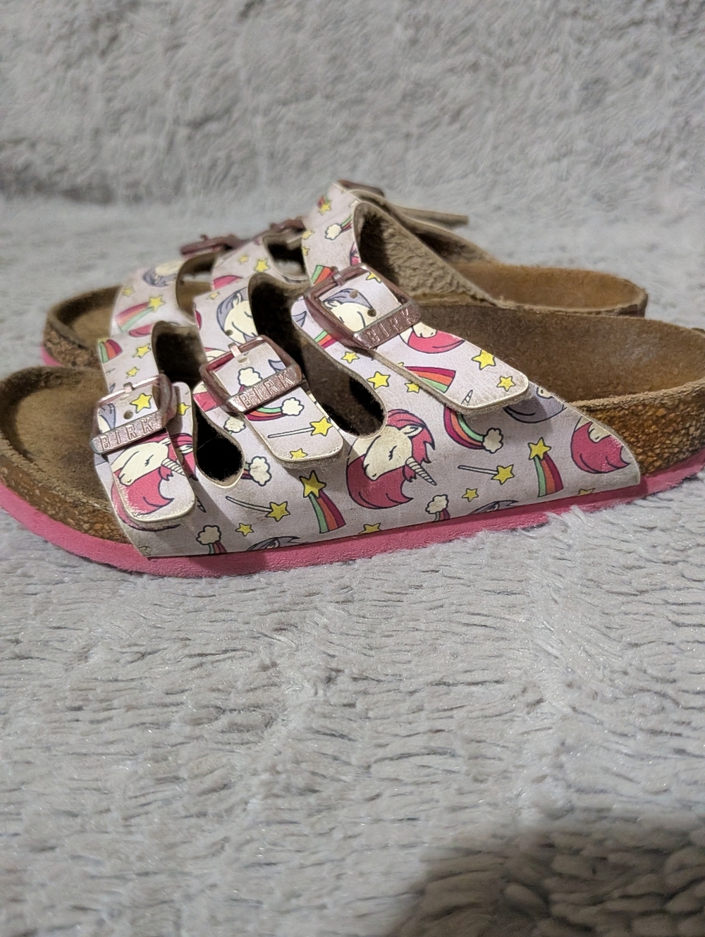 Birkenstock Kids Unicorn Print Sandals in Pink and White Size 27EU Toddler